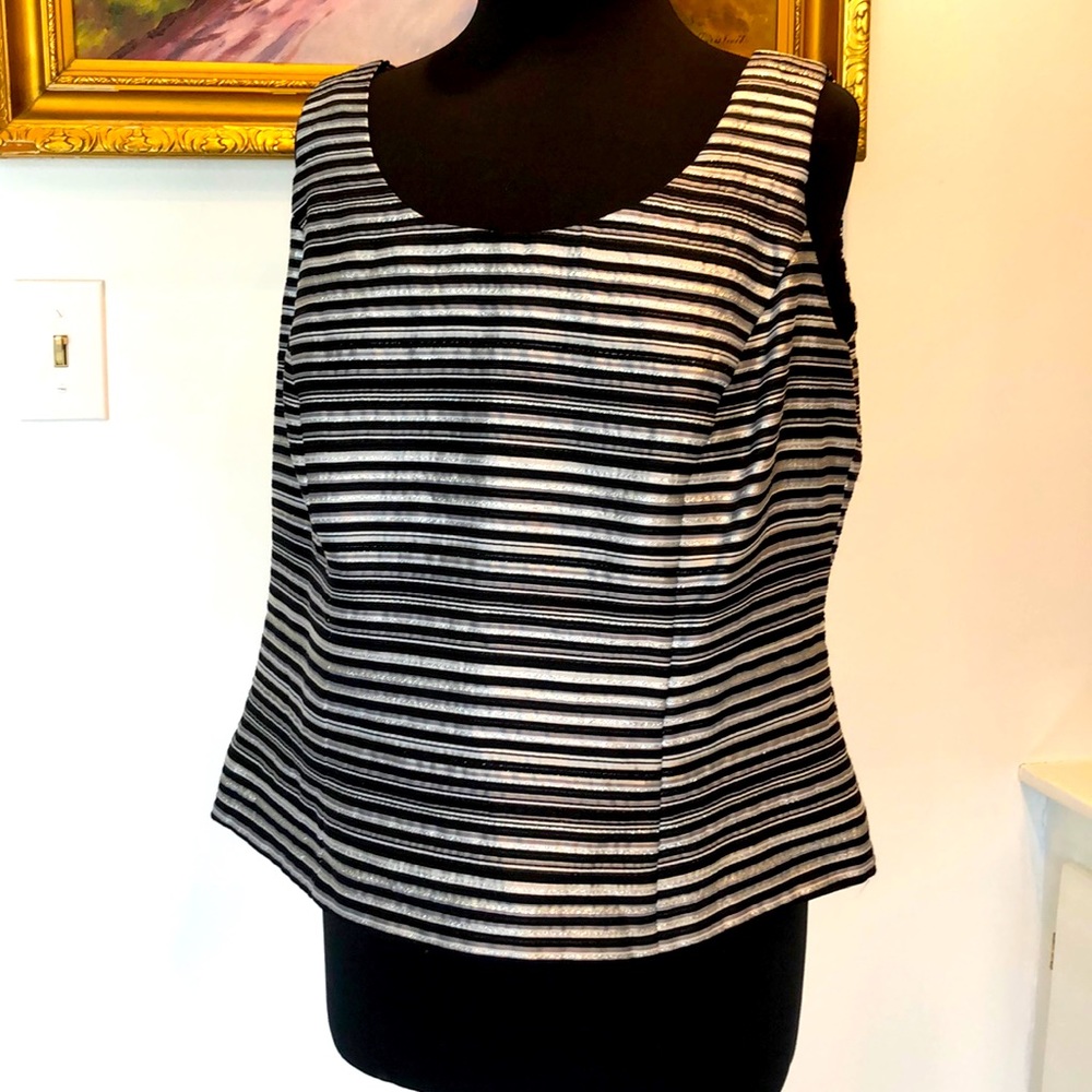 Xscape Metalic Top in Black/White/Silver Stripes